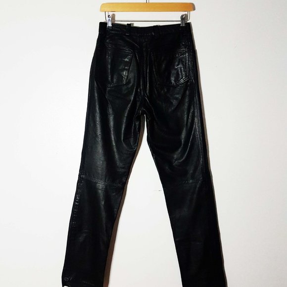 1990s Vintage Black High Waist Leather Pants Size 24 Waist - Picture 6 of 16